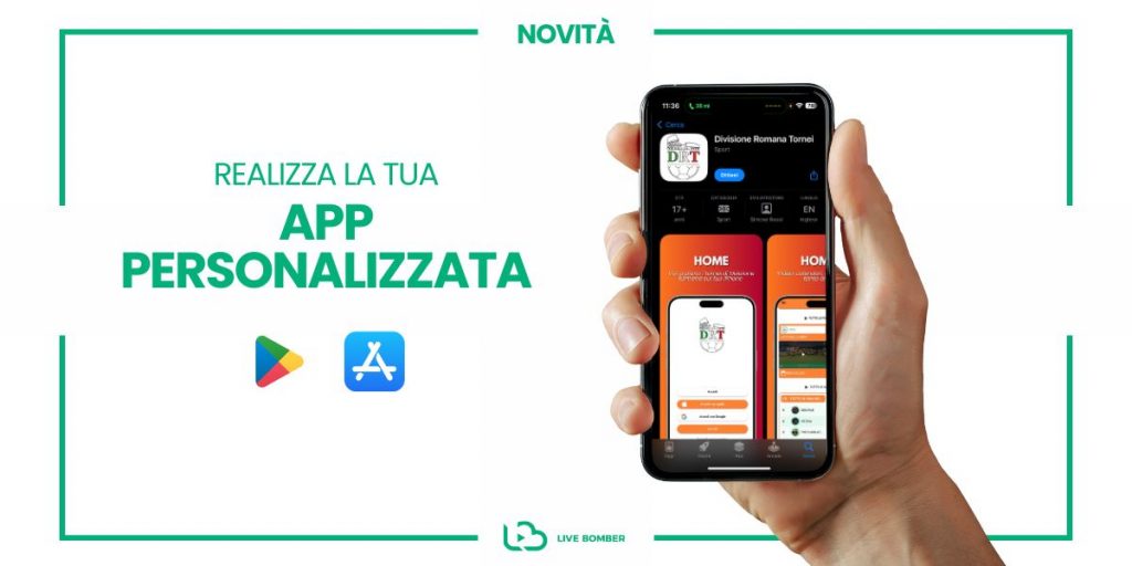 App sportiva personalizzata LiveBomber su App Store e Google Play